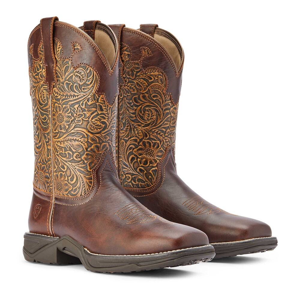 Ariat Brown Embroidered Leather Western Work Boots